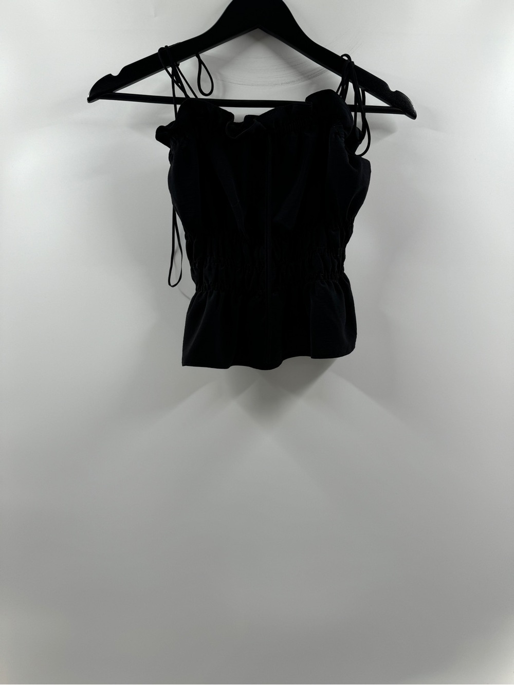 🧸 Topshop Black Smocked Peplum Tank Top Women's US 2 Adjustable Straps - Picture 1 of 8
